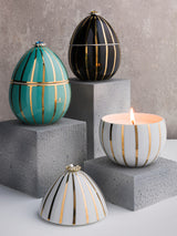 Bougie Ladenac Oeuf Turquoise à rayures dorées